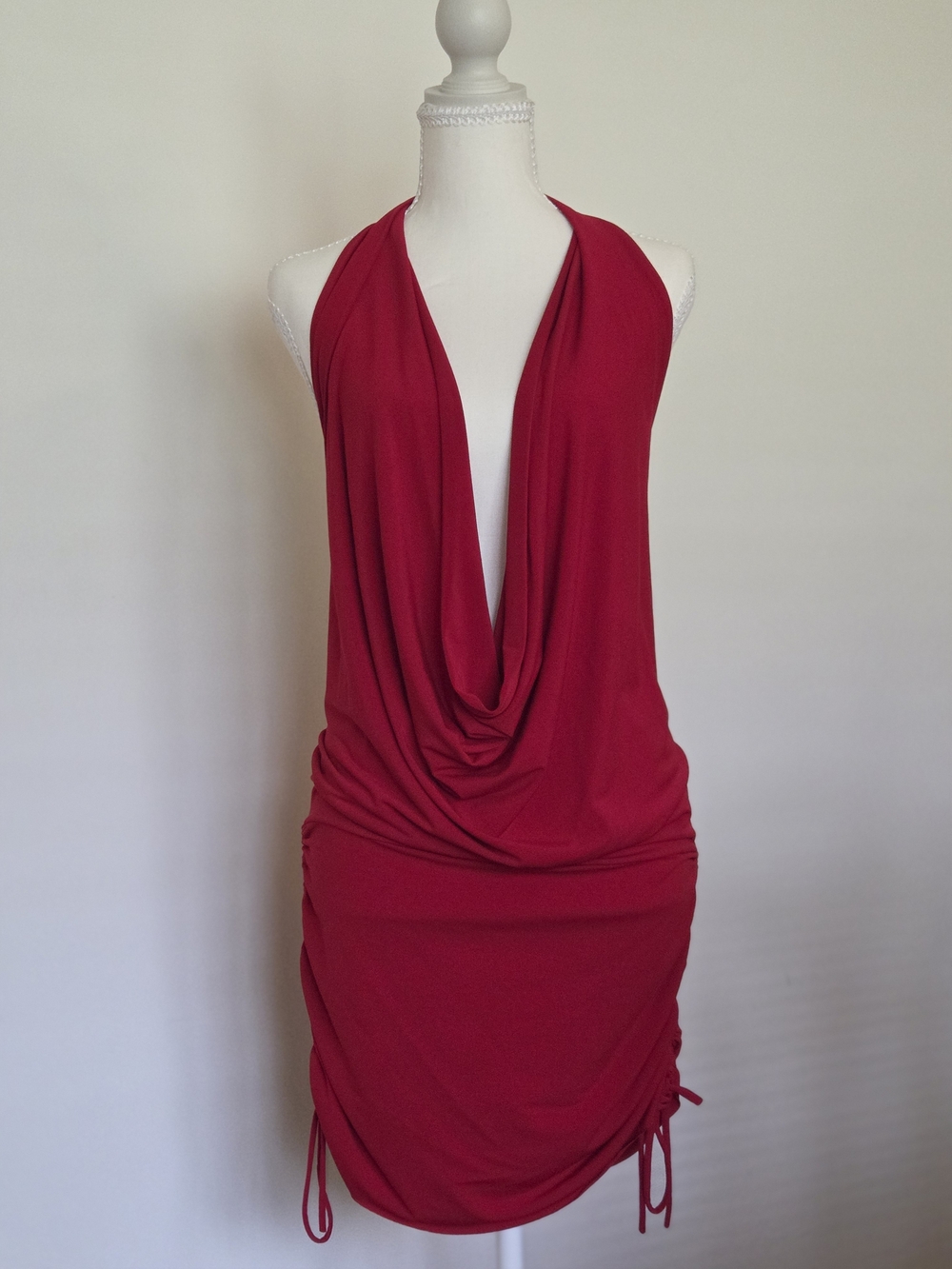Deep Red Cowl Neck Mini Dress
